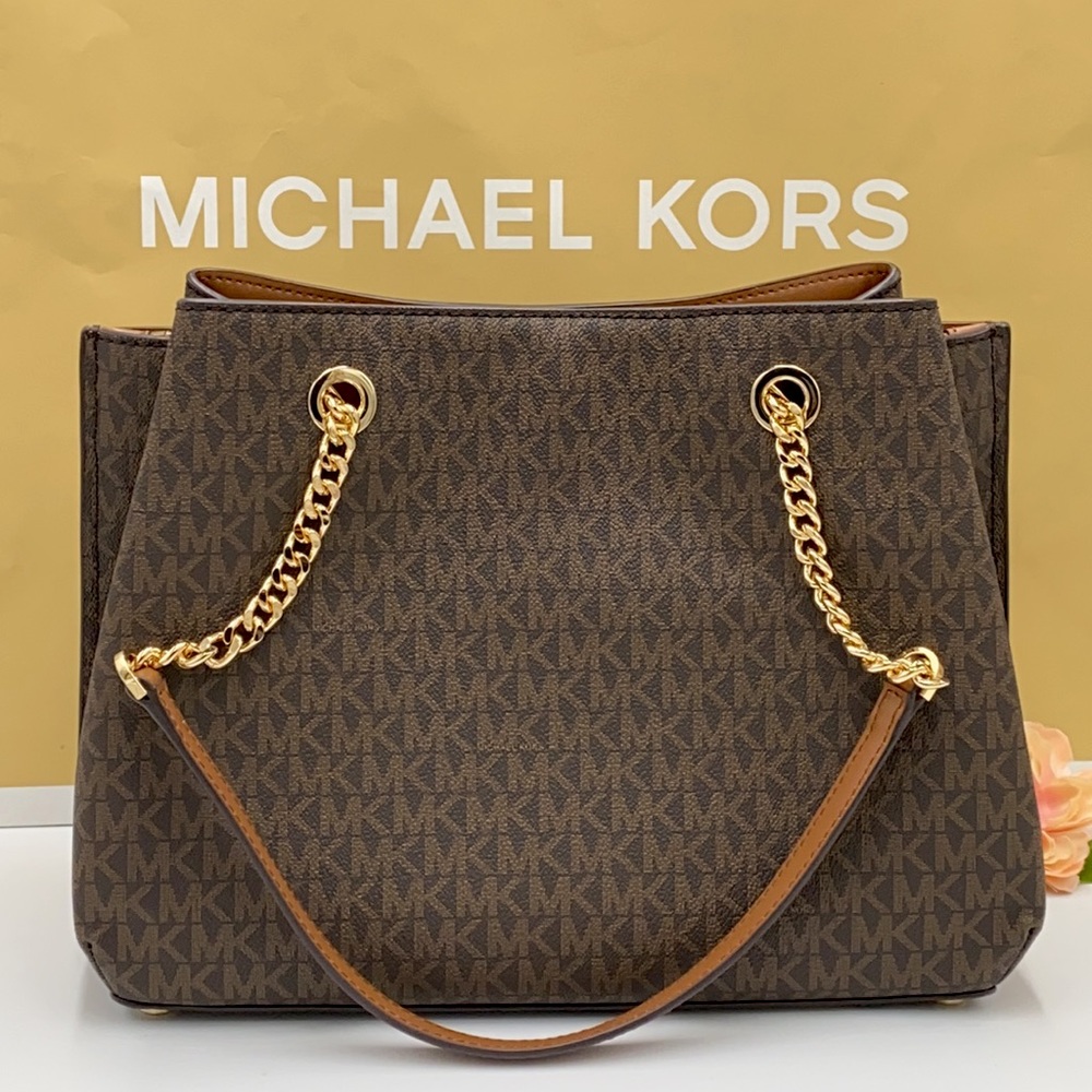 MICHAEL KORS TEAGEN LG LONG DROP SATCHEL BROWN - Picture 5 of 16